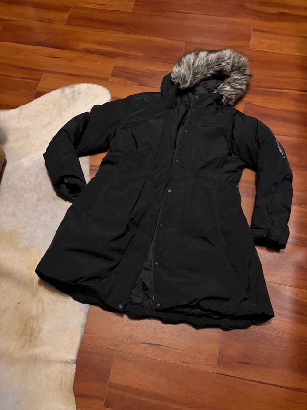 The North Face Women's Black Coat with Faux Fur Hood Sz XL